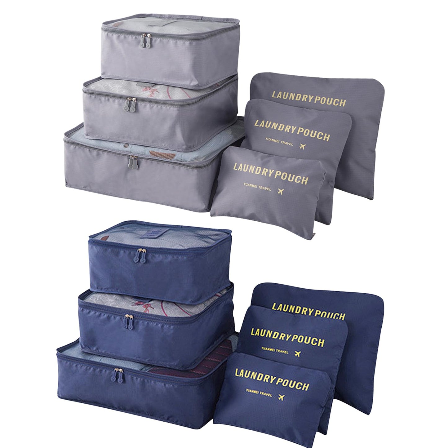 12 Set Travel Packing Cubes Luggage Packing Bags Reusable Lightweight Suitcase Organizer Cubes Set for Travel Accessories (Deep Blue+Grey)