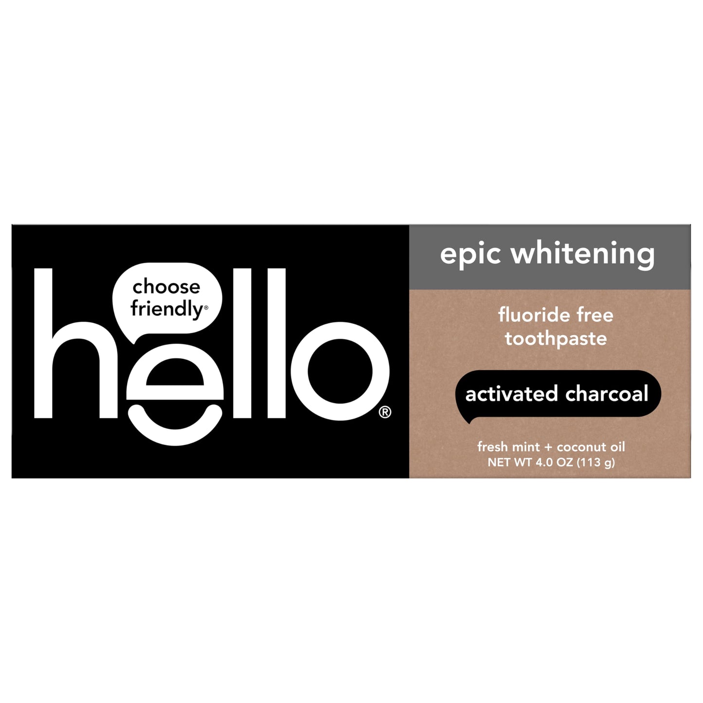 hello Epic Whitening Charcoal Fluoride Free Toothpaste, Activated Charcoal Toothpaste with Coconut Oil, Whitens Teeth Naturally, SLS Free, Fresh Mint, 4.0 Oz Tube