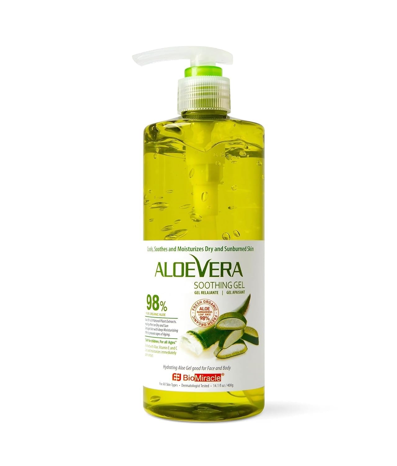 BioMiracle Aloe Vera Soothing Gel, 1 Pump Bottle, with 9 Natural Plant Extracts, for Deep Hydration