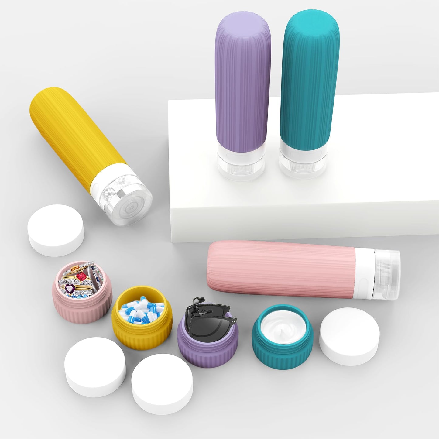 Travel Bottles for Toiletries, Leakproof Silicone Squeezable Cosmetic Liquids Bottles in Travel Size with Clear Bag, TSA Approved Refillable Cosmetic Container Kits for Shampoo and More