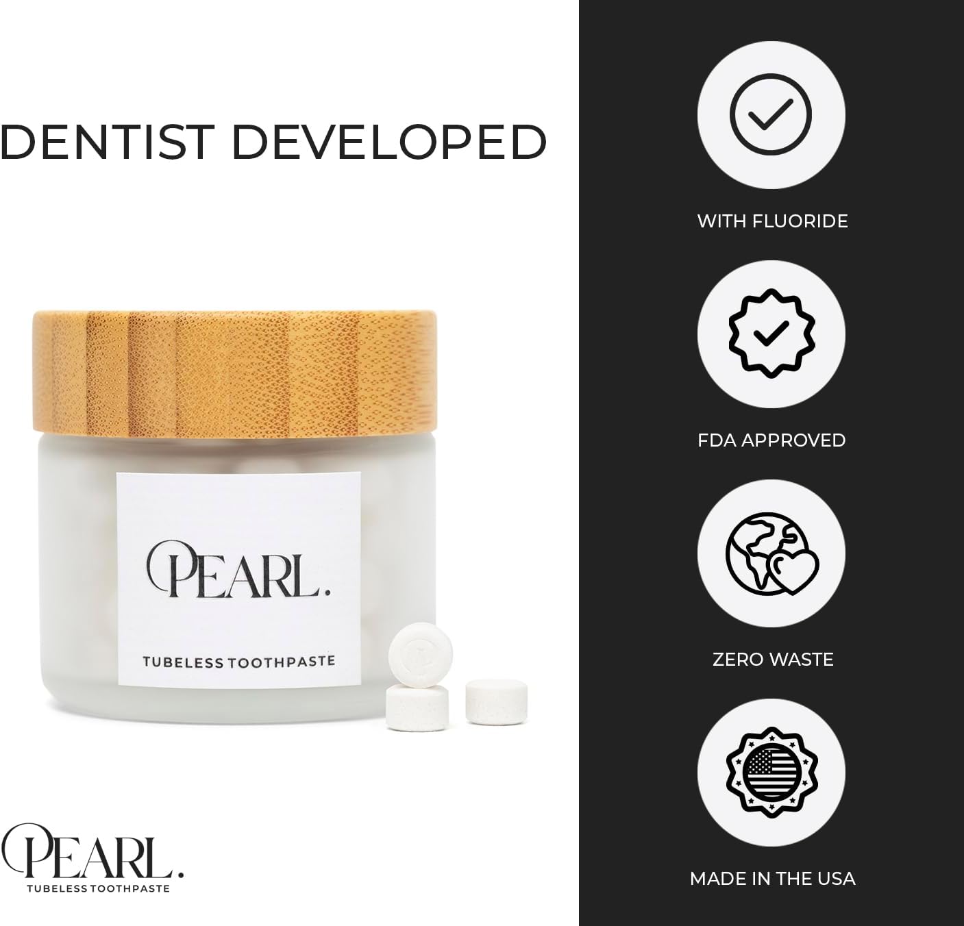 Starter Kit: The Pearl Jar & Fluoride Mint Toothpaste Tablets | Dentist Developed | Natural Whitening | TSA Approved | Reusable Packaging (Jar + 62 Tablets)