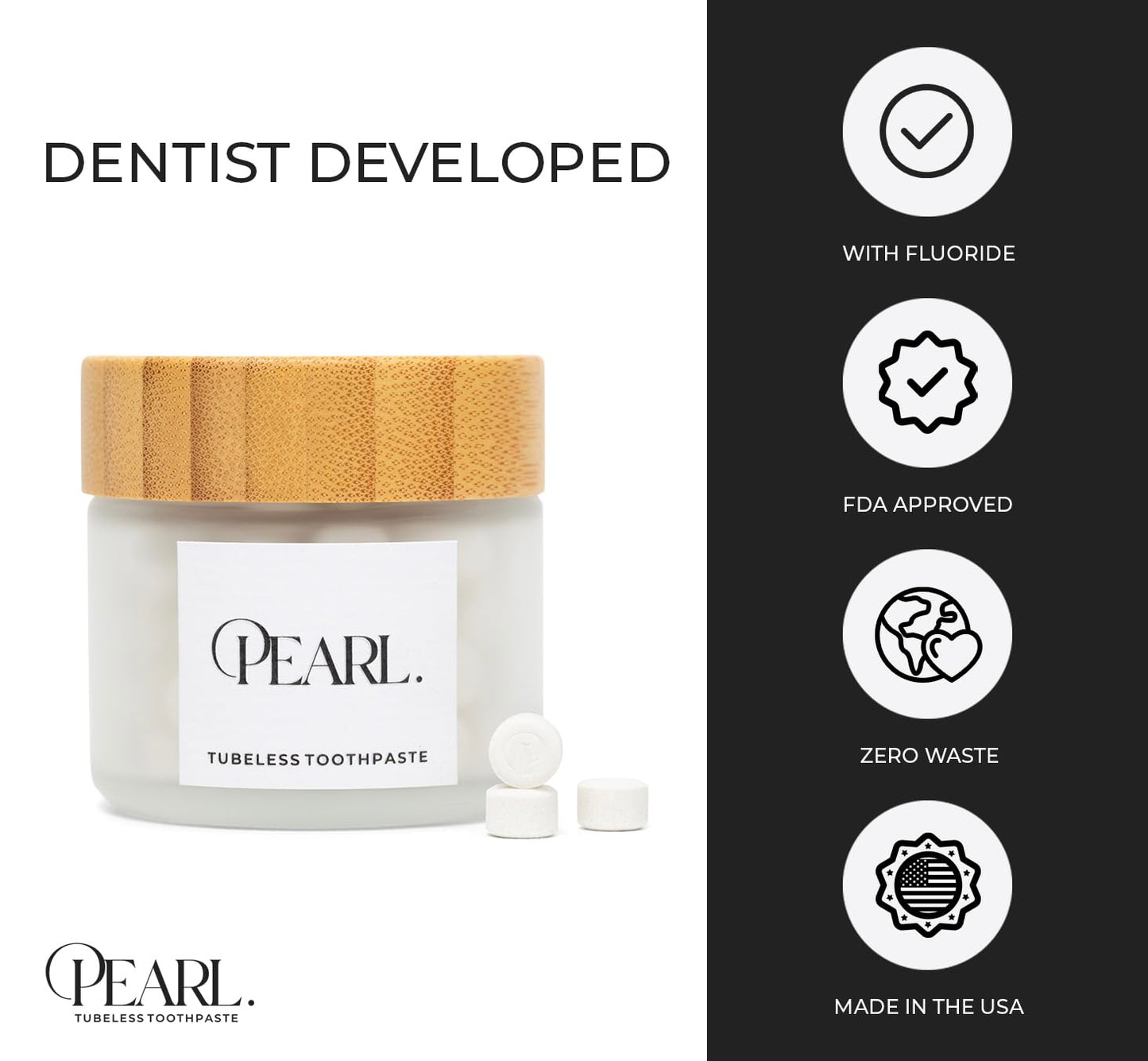Starter Kit: The Pearl Jar & Fluoride Mint Toothpaste Tablets | Dentist Developed | Natural Whitening | TSA Approved | Reusable Packaging (Jar + 62 Tablets)