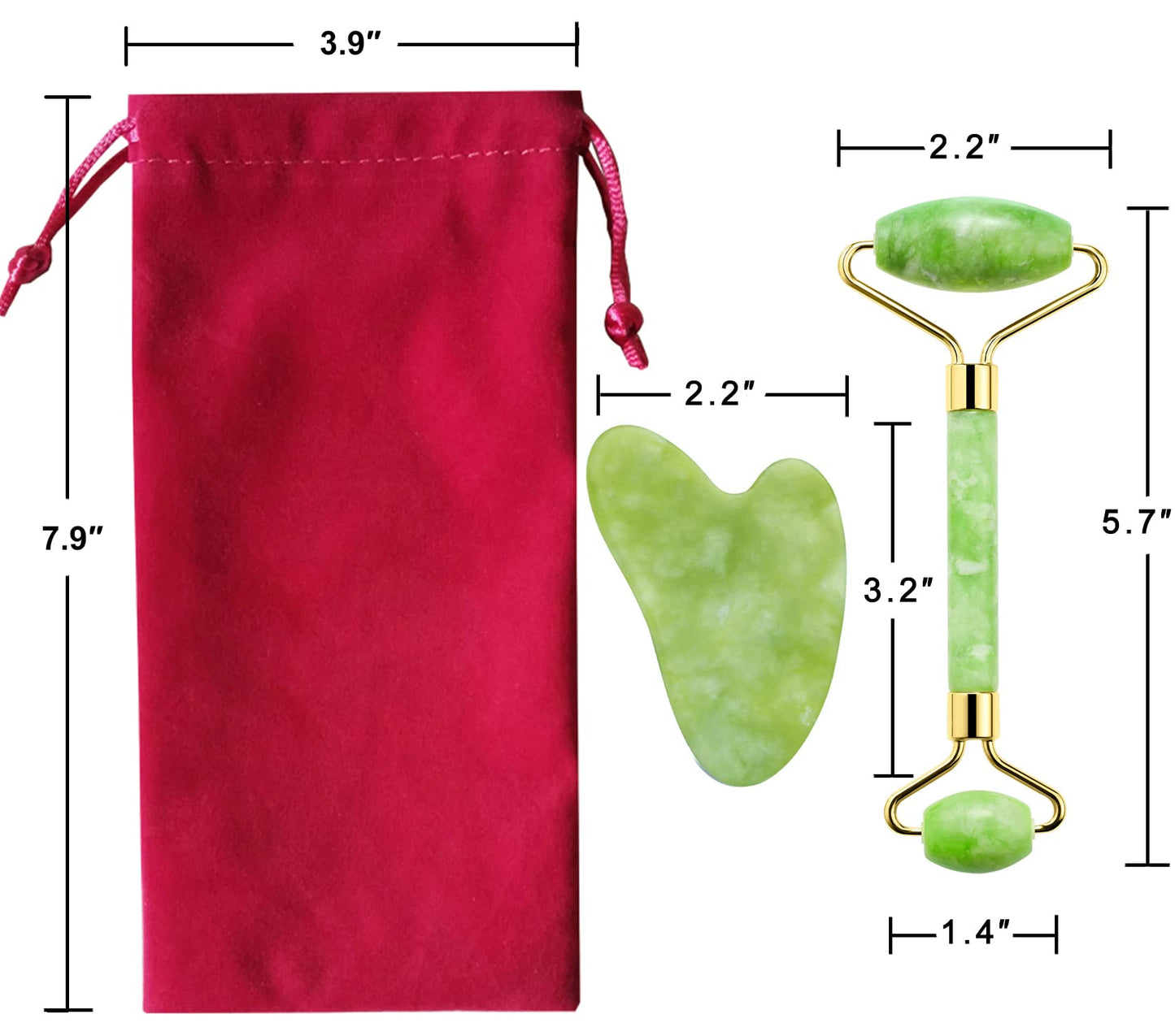 Natural Jade Roller and Gua Sha Set for Face Eyes Tool Jade Facial Roller Noiseless Facial Massage Roller