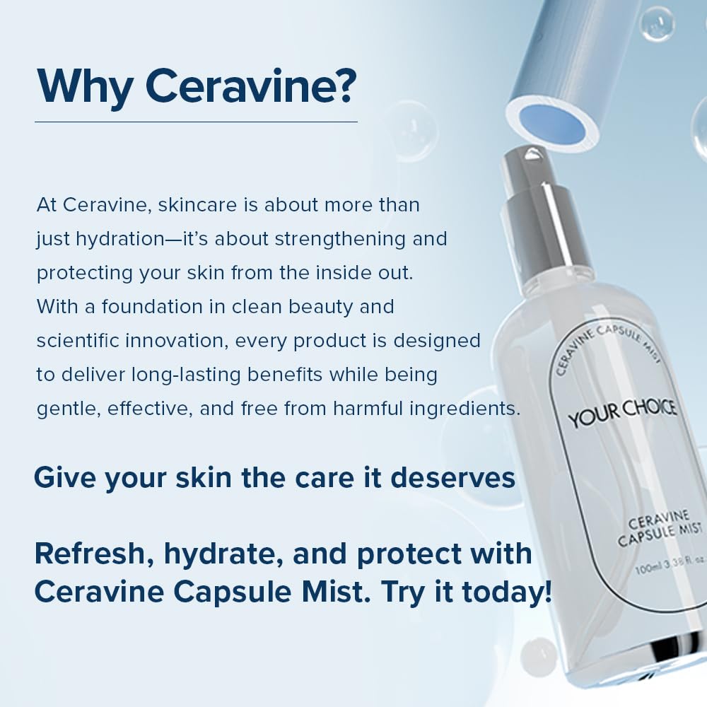 YOUR CHOICE CERAVINE CAPSULE MIST – Instant Hydration & Skin Barrier Boost – Refreshing Face Mist for Deep Moisture & Relief – Non-Greasy, EWG Safe, for All Skin Types (100ml)