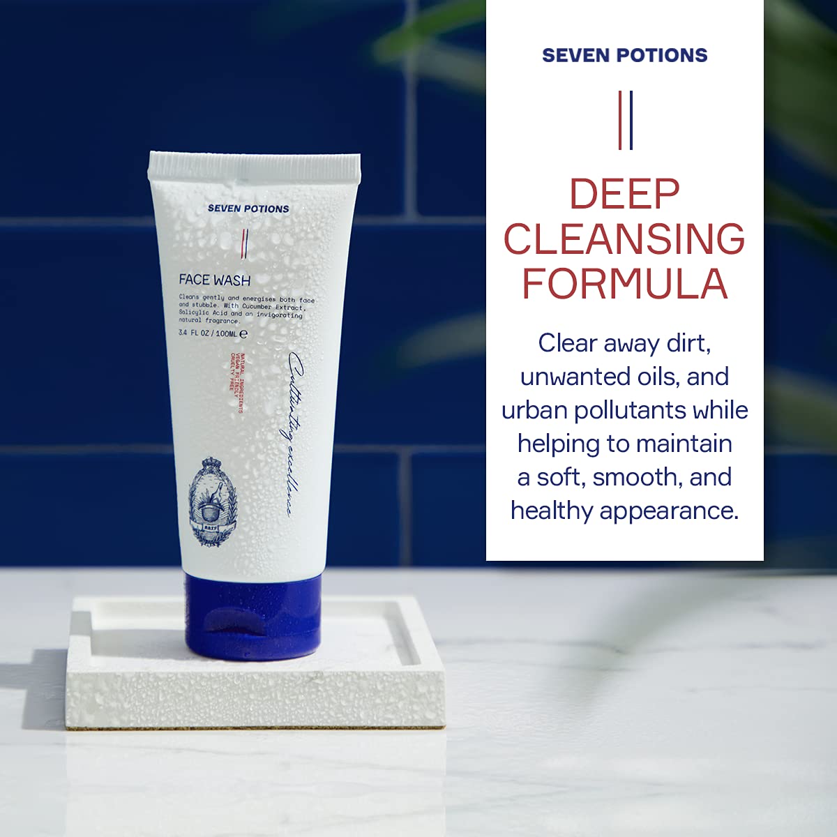 SEVEN POTIONS Face Wash for Men 3.4 FL OZ – Gentle Facial Cleanser For All Skin Types – Maintain Skin’s Moisture, Hydration, Healthy Appearance – Natural, Vegan, Cruelty Free