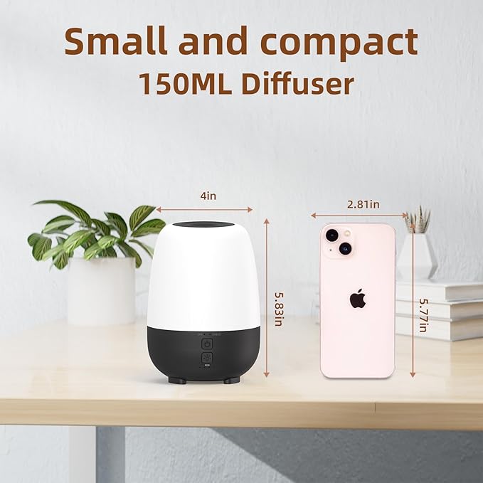 150ML Cordless Essential Oil Diffuser, Built-in 6000mAH Rechargeable Battery, 7 Hours Run Time, 7 Colors LED Light, Portable Aromatherapy Diffuser
