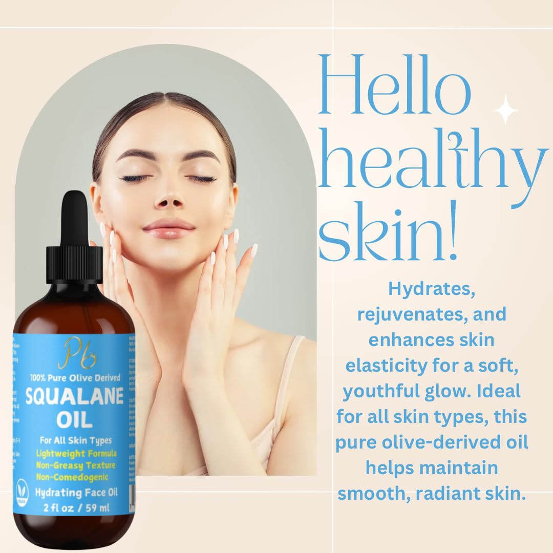 Squalane Oil – 100% Plant-Derived, Lightweight & Fast-Absorbing Squalane Face Oil for Anti-Aging, Dry Skin, Hair & Body | Non-Greasy, Non-Comedogenic Moisturizer | 2 fl oz