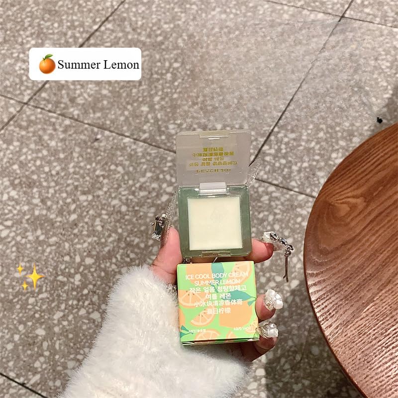 GKSHSU Mini Ice Cube Cooling Solid Perfume Balm - Refreshing Fruity Scent with Shimmer Highlighter, Long-Lasting Fragrance & Odor Neutralizer for Women (Portable Skin Glow) (Coastal Lemon Mist)