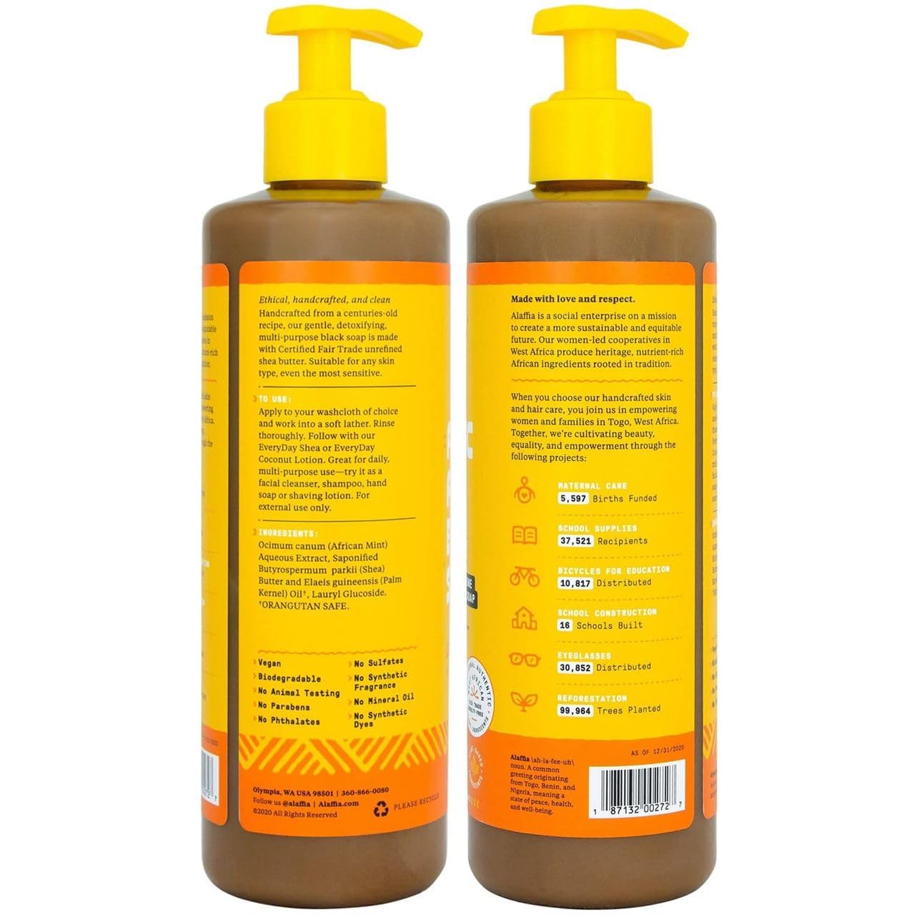 Alaffia Authentic African Black Soap Variety 2-Pack – All-In-One Liquid Soap, Travel-Size Eucalyptus Tea Tree + Pump Bottle Unscented Body Wash, Face Wash, Shampoo, Shaving Soap