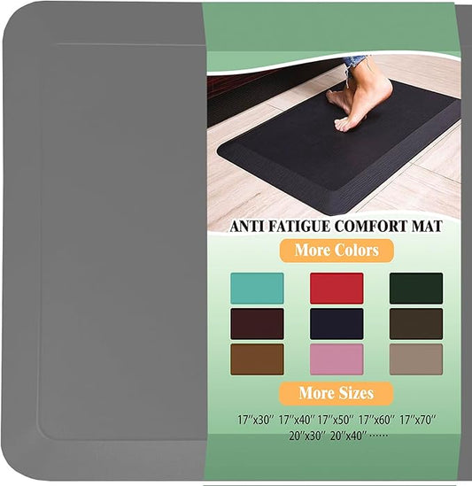 1" Extra Thick Anti Fatigue Floor Mat 50" L x 17" W,Kitchen Mat, Standing Desk Mat,140D Advanced PU Foam Ergonomic Comfort at Home, Office, Garage, Sink (Charcoal)