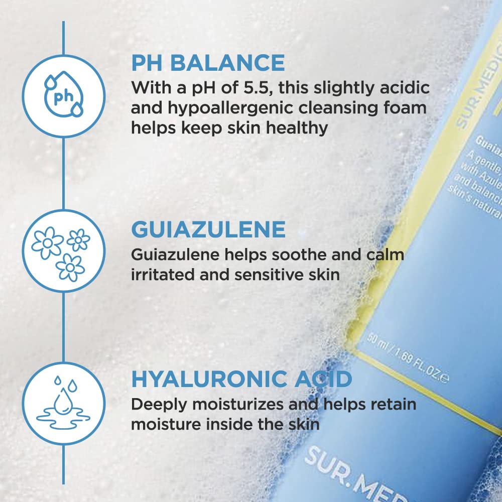SUR.MEDIC+ Azulene Soothing PH Cleanser 5.07 oz / 150ml - Hypoallergenic, Sensitive Skin, Smooth, Moisturizer, Centella, Korean Skin Care