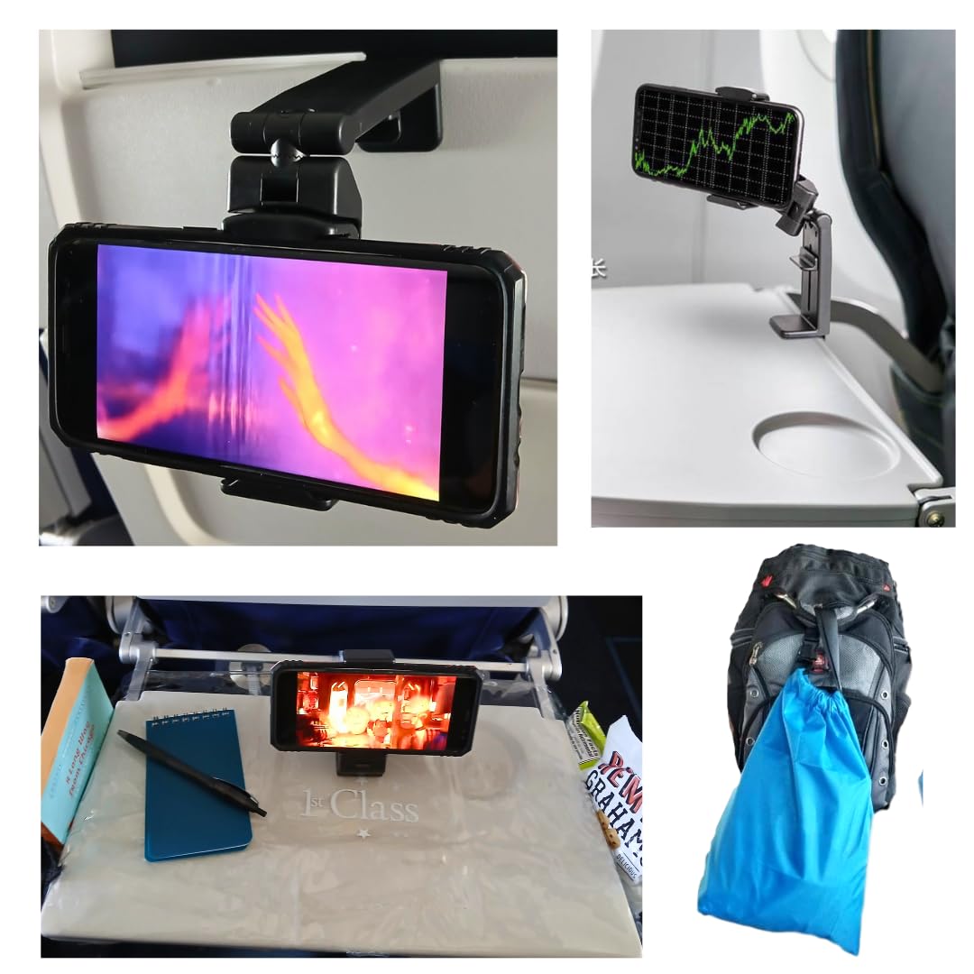 1st Class Kid Universal Airplane Travel Phone Holder with 360° Rotation | Plane Tray Table Cover with Side Pockets | Clip-On Carry Bag | in-Flight Travel Essentials | 3-Piece Travel Accessory Set