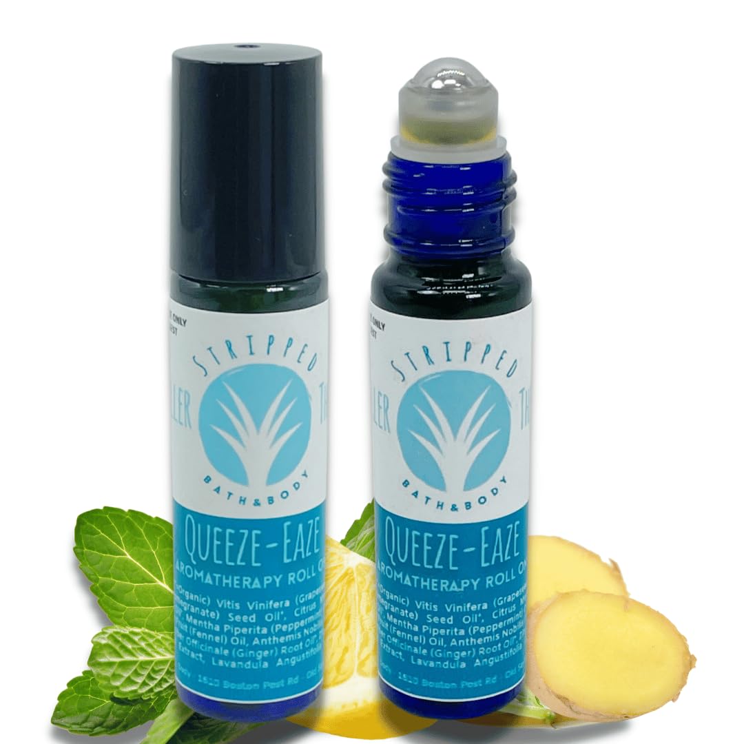 Stripped Bath & Body Queaze Eaze Essential Oil Roll On | Stomach Support Essential Oil Blend with Ginger, Lemon, Peppermint, and Fennel – Skin-Friendly Carrier Oils | Stocking Stuffer Gift