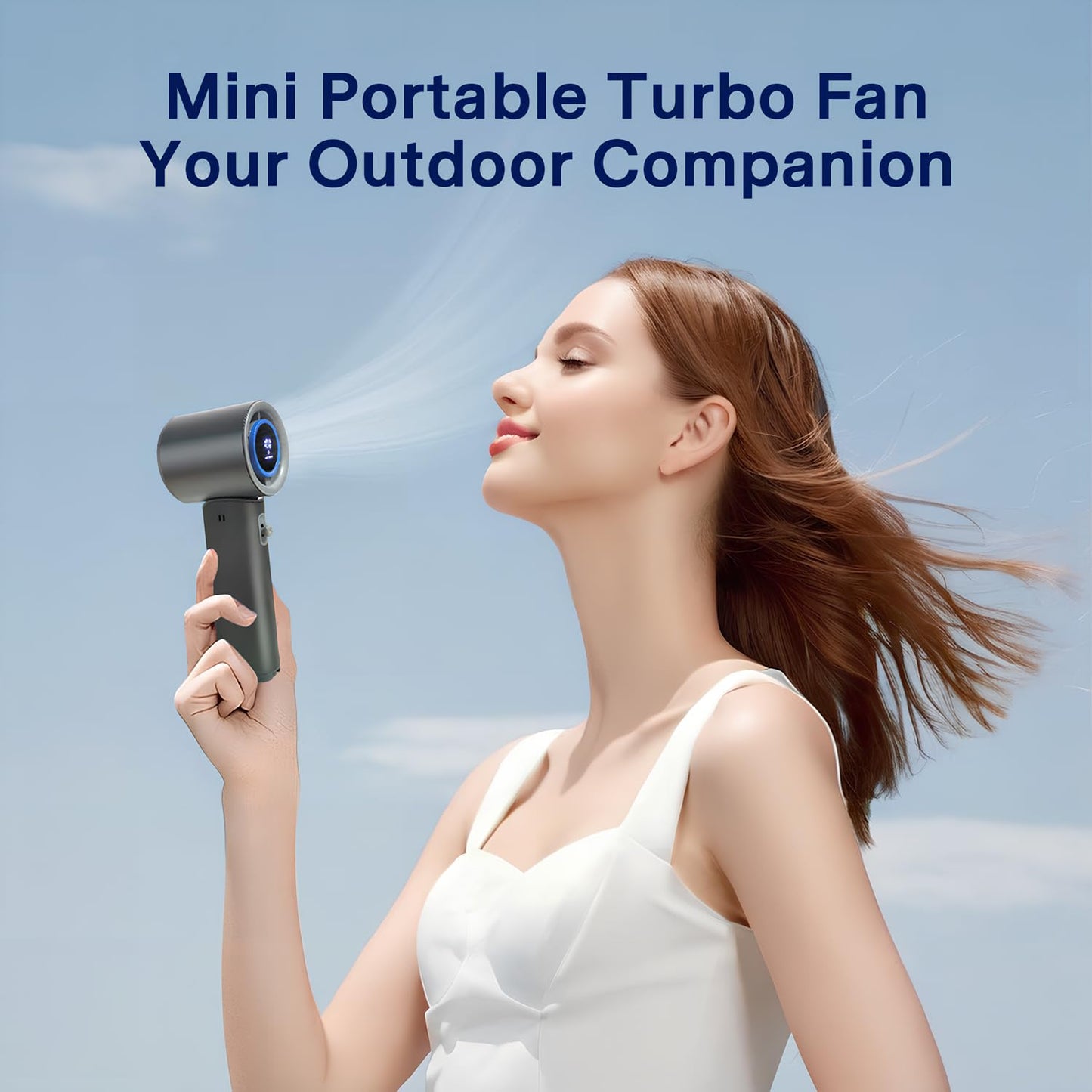 HmXiansen Portable Handheld Fan - 100 Speed Adjustable Turbo Mini Fan, 5000mAh Rechargeable Battery, Metal Body & Digital Display, Personal Desk Fan for Travel, Camping, Office, Outdoor - Grey