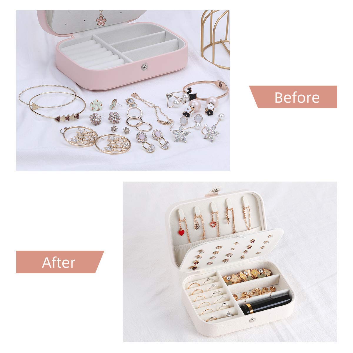 CASEGRACE Jewelry Box For Women Travel Jewelry Organizer Double Layer for Necklace Earring Rings Jewelry Holder Case