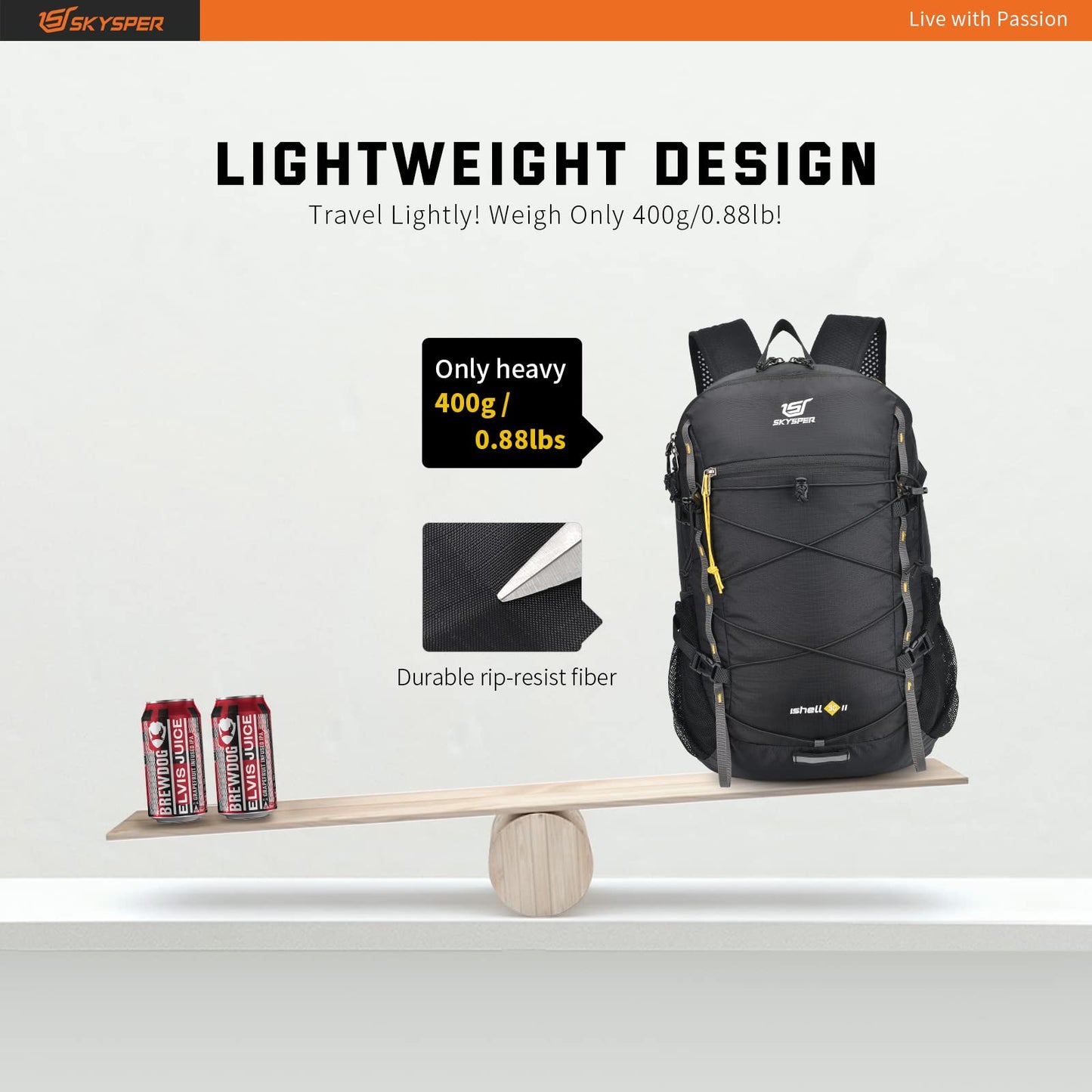 SKYSPER Packable Hiking Backpack 30L Lightweight Daypack Travel Backpacks for Women Men(Black)