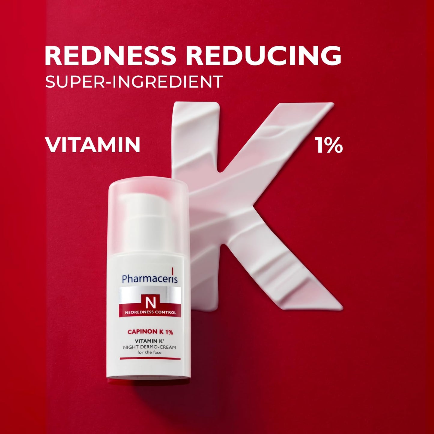 Pharmaceris Vitamin K Redness Reducing Night Cream – Redness Calming, Deep Hydration & Skin Recovery, Post-Procedure Aftercare, Moisturizer for Sensitive Skin Prone to Reactivity, CAPINON K 1.01 fl oz