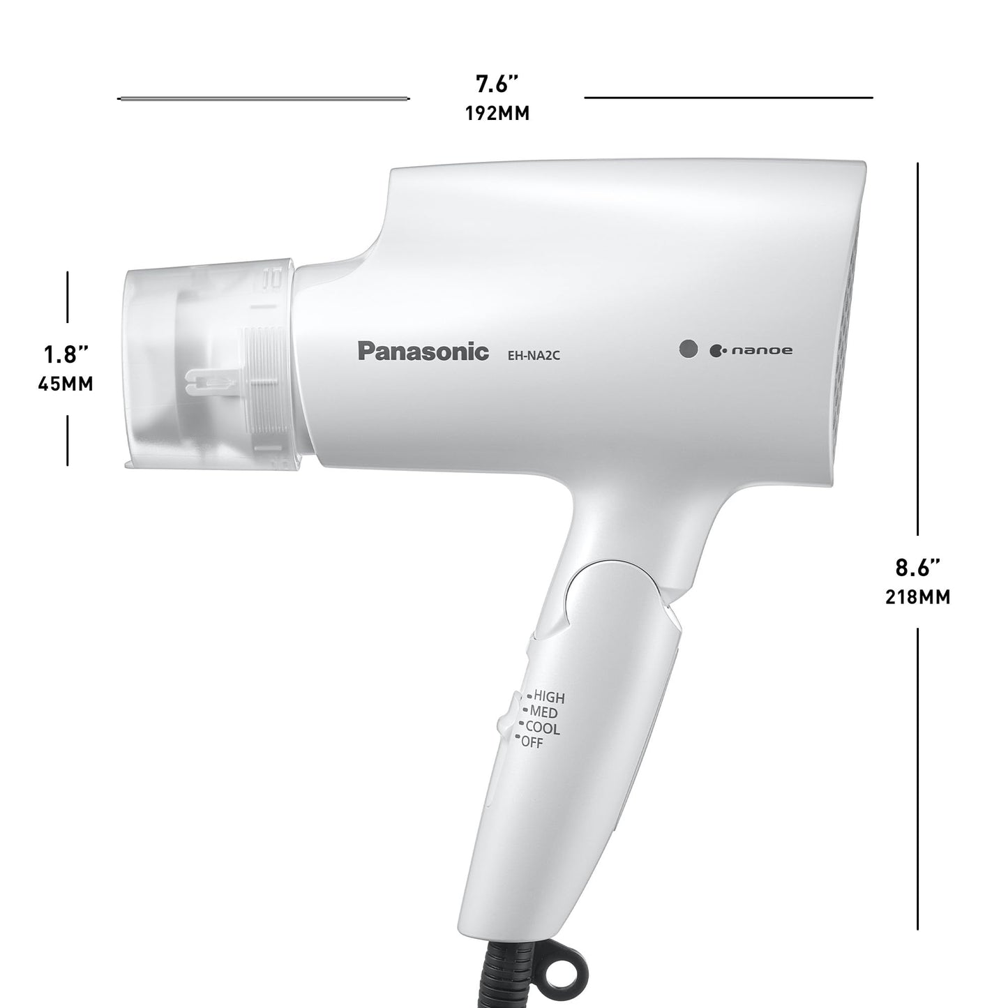 Panasonic nanoe Compact Hair Dryer with Oscillating Quick Dry Nozzle for Healthier-Looking Hair, Folding Blow Dryer for Travel and Home, 3 Airflow Settings - EH-NA2C-W (White)