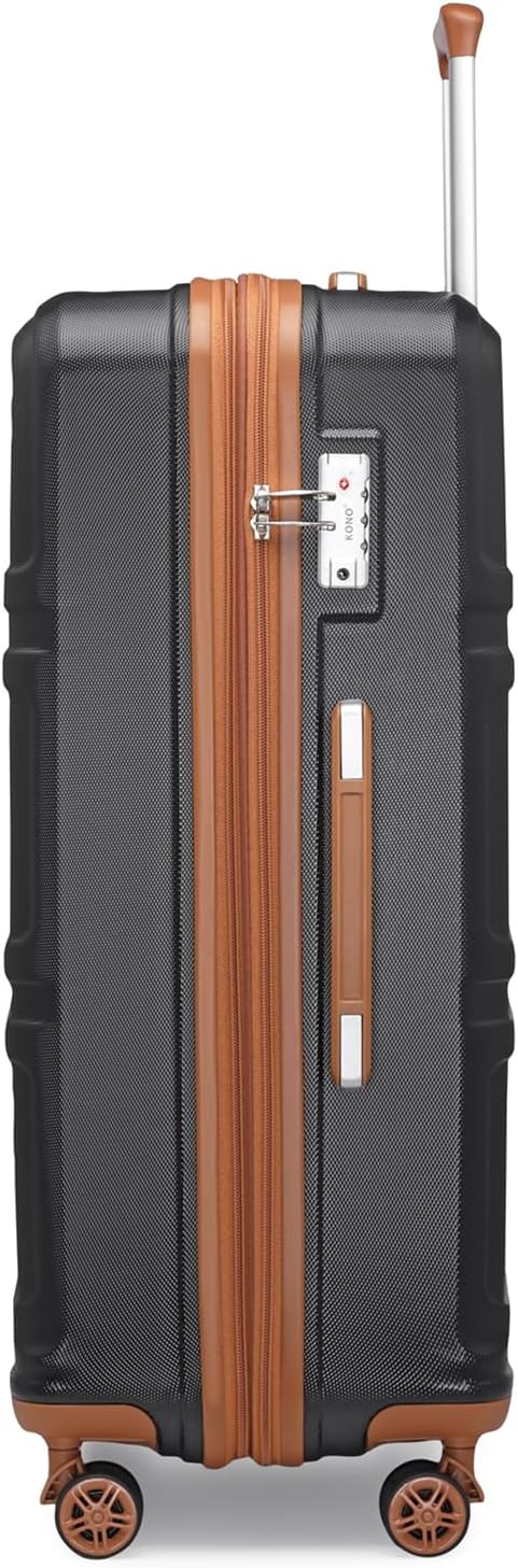 Kono 3 Piece Luggage Sets Expandable(only 28") Lightweight with Spinner Wheels TSA Lock Hardside Travel Rolling Suitcases 20in 24in 28in Carry on Black