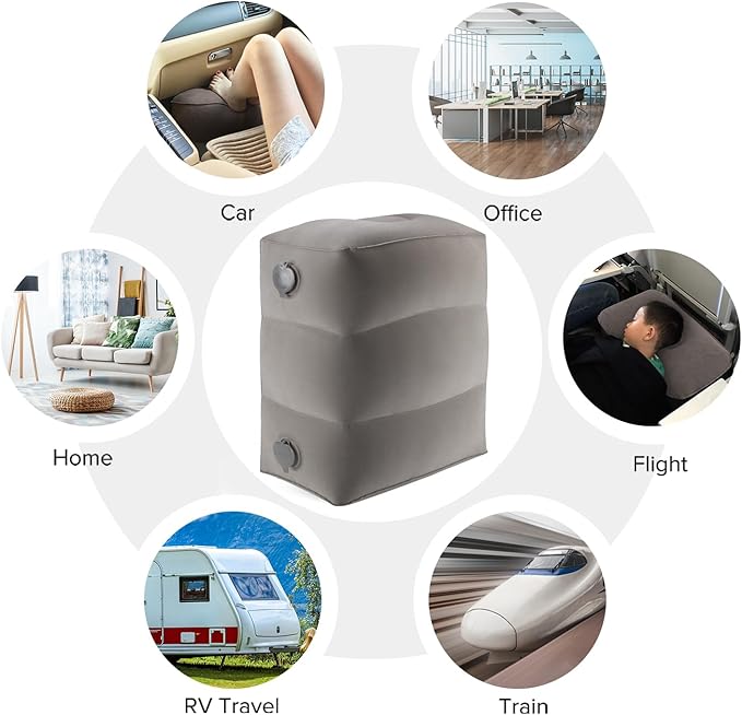 Inflatable Travel Foot Rest Pillow, Kids Airplane Bed, Adjustable Height Leg Pillow for Air Travel, Make a Flat Bed for Kids and Toddlers, Great for Airplane, Train, car(Grey, 1 Pack)