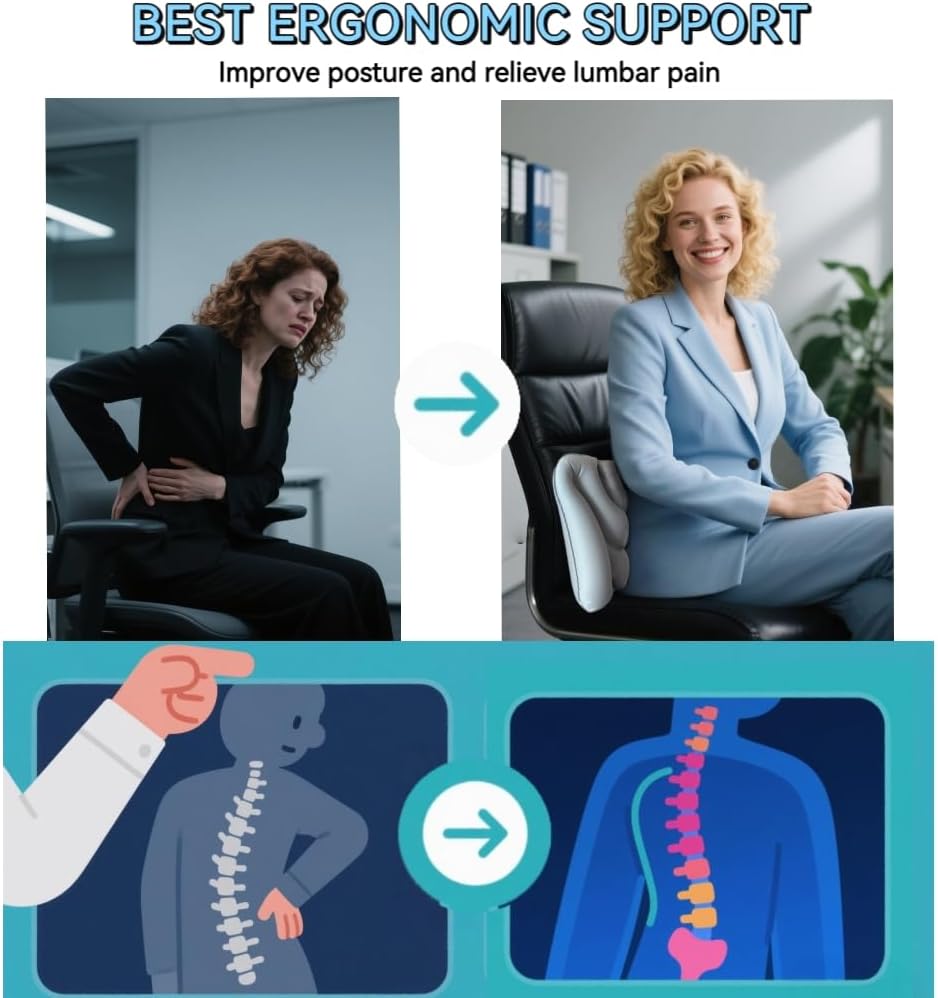 Travel Lumbar Pillow Inflatable Lumbar Support Pillow for Airplane Travel, Back Support Pillow for Office Chair/Car, Lumbar Pillow for Lower Back Pain Relief and Improve Posture, Easy to Carry, Grey