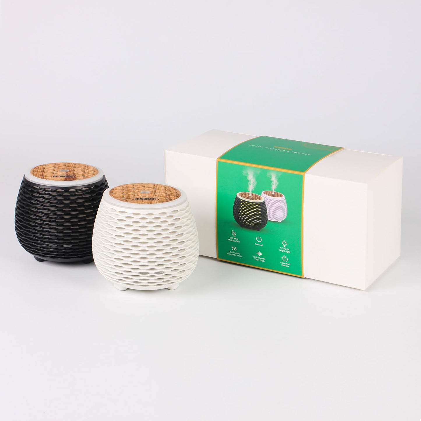 APOMATOT 2 Pack 140ml Small 25dB Quiet Working Essential Diffuser,Aromatherapy Diffusers Cool Mist Humidifier with USB 7 LED Light Color,Waterless Auto Shut-Off for Home Office Room