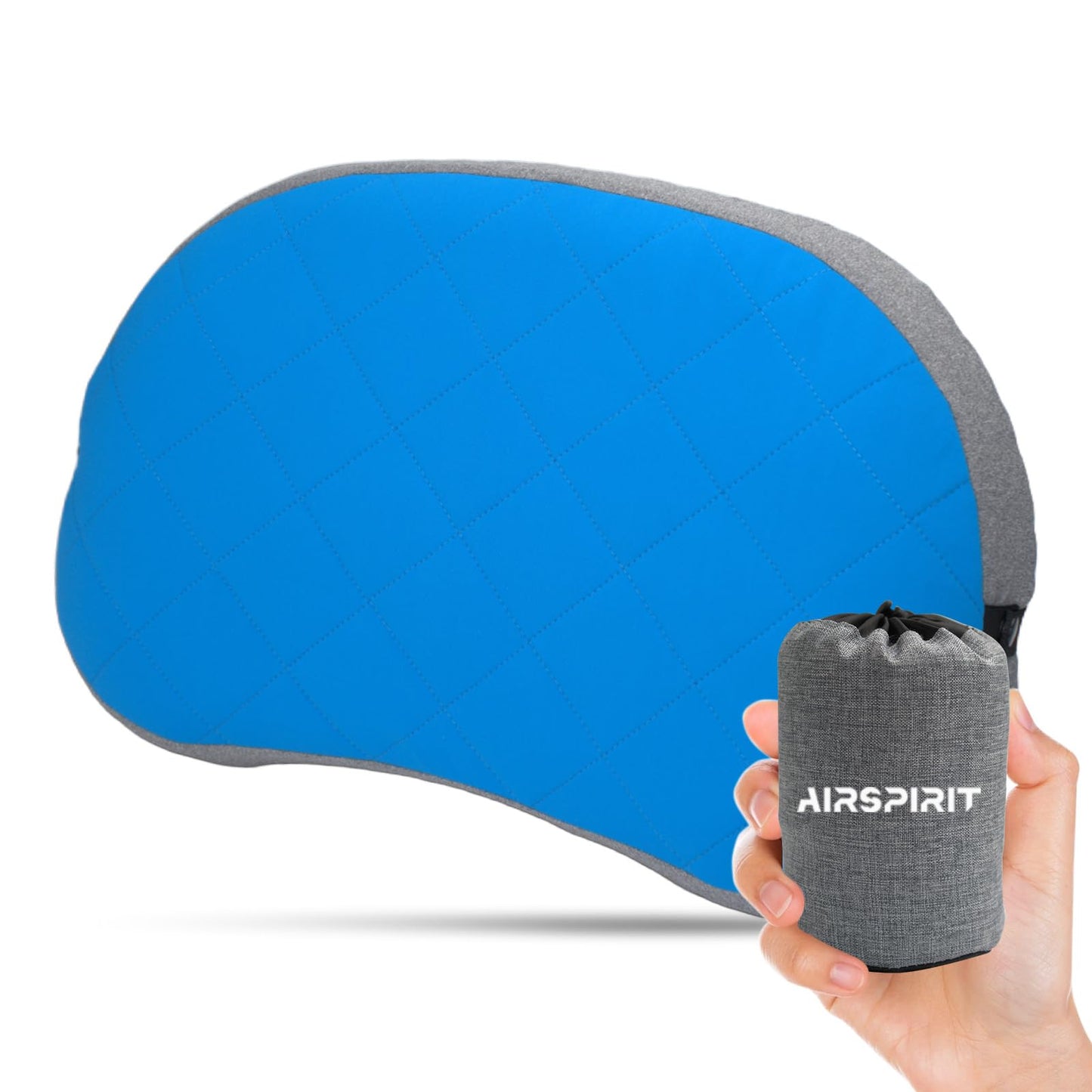 AIRSPIRIT Ultralight Camping Pillow Inflatable with Removable Washable Cover, Compact Travel Pillow for Neck Support, Hiking, Backpacking, Office, Airplane, Car & Beach - Adjustable Firmness (Blue)