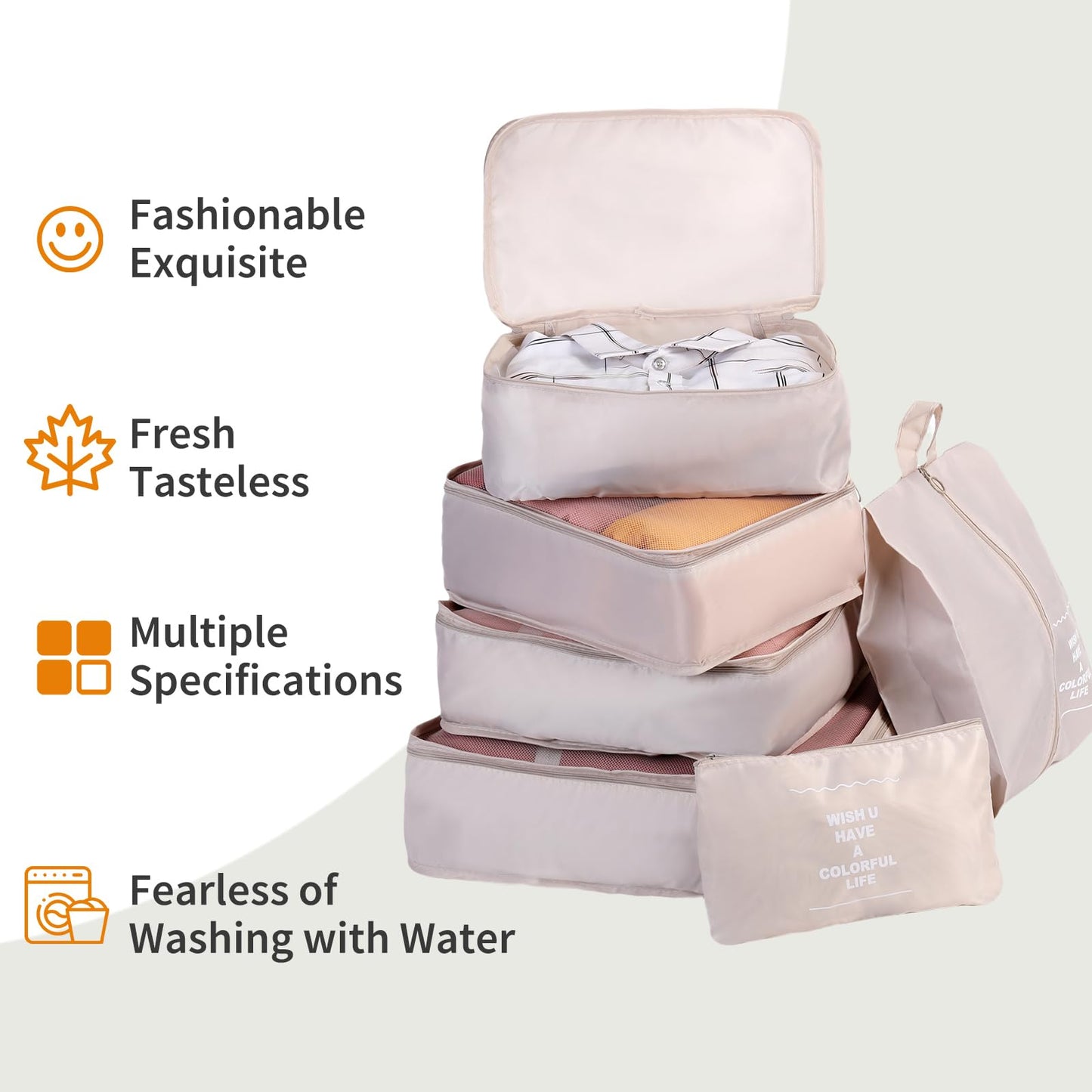 Packing Cubes Storage Bags 11 Pieces-Luggage Organizers Classify Store Clothing Efficiently for Travel Outdoor Home (Beige, 11 Pieces)