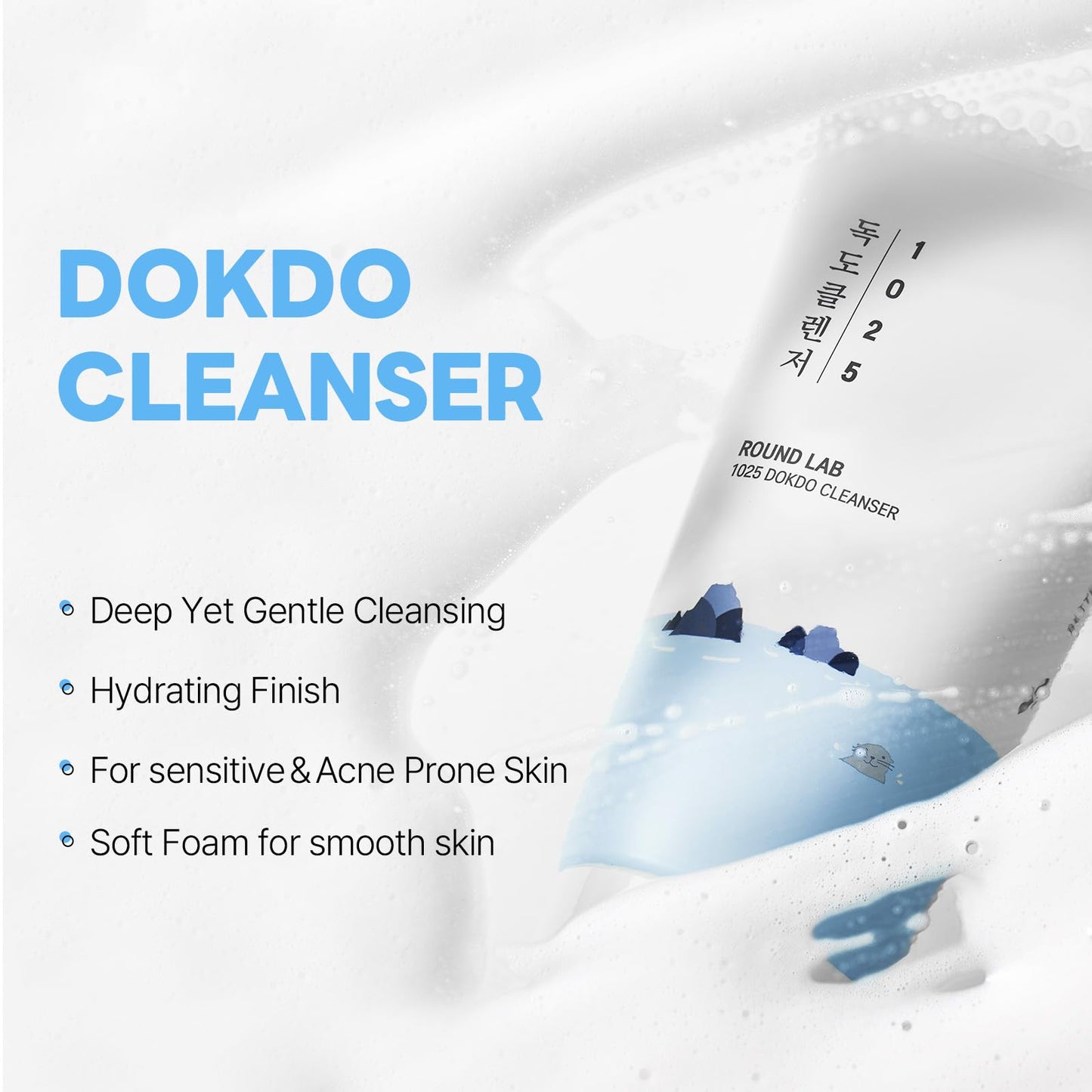 ROUND LAB 1025 Dokdo Cleanser 1.35 Fl Oz(Mini Travel Size), Low pH Facial Cleanser for Sensitive Skin, Rich Soft Bubbles for Deep Cleansing, Hydrating Face Wash with Deep Sea Water, Korean Skin Care