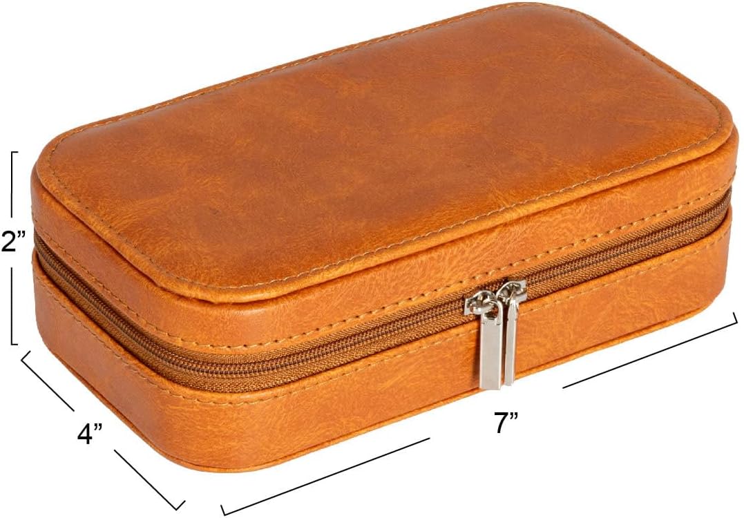 Household Essentials Vegan Leather Travel Jewelry Organizer Box, Caramel Color