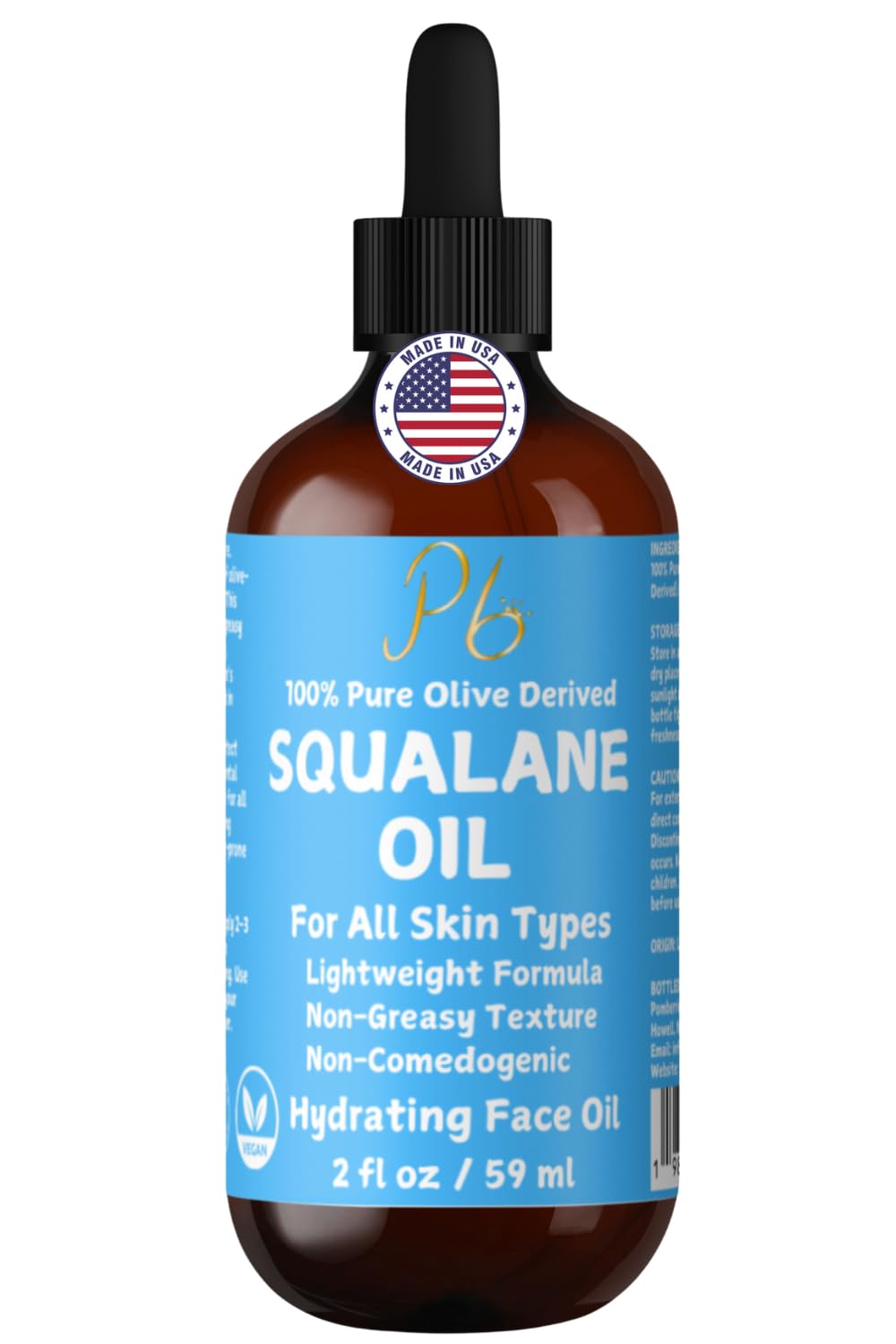 Squalane Oil – 100% Plant-Derived, Lightweight & Fast-Absorbing Squalane Face Oil for Anti-Aging, Dry Skin, Hair & Body | Non-Greasy, Non-Comedogenic Moisturizer | 2 fl oz