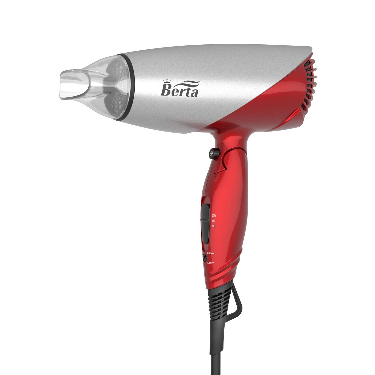 BERTA 1875Watts Folding Handle Hair Dryer Ceramic Negative Ionic Blow Dryer with Nozzle Compact for Children & Traveling