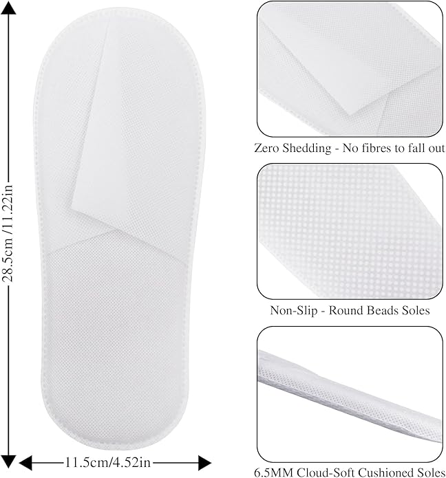 50 Pairs Disposable Slippers Bulk – 25 White & 25 Gray Disposable Slipper for Guests, Hotel Spa Guest Slippers Closed‑Toe for Travel Home