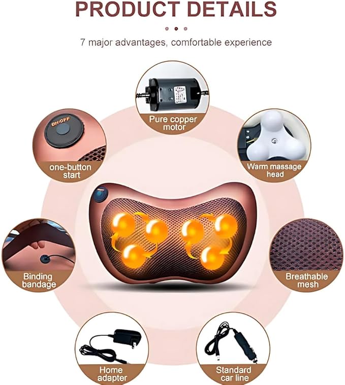 Shiatsu Back and Neck Massager with Heat – Deep Tissue, Pain Relief Pillow for Neck, Shoulders, Legs, Feet – Relaxing Electric Massager for Home, Car & Office Use