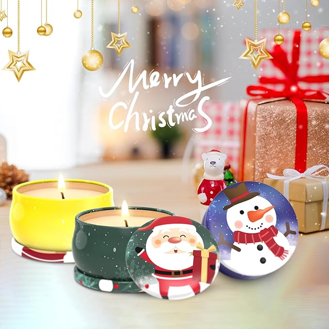 Christmas Scented Candle Set, 3 Pack Natural Soy Candles, 2.5 oz Apple Cinnamon, Cedar, Vanilla Cake, 15-20 Hour Burn Time, Holiday Gift Set for Home Decor Stress Relief and Aromatherapy