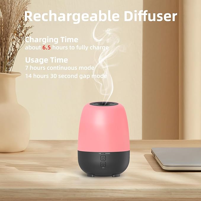 150ML Cordless Essential Oil Diffuser, Built-in 6000mAH Rechargeable Battery, 7 Hours Run Time, 7 Colors LED Light, Portable Aromatherapy Diffuser