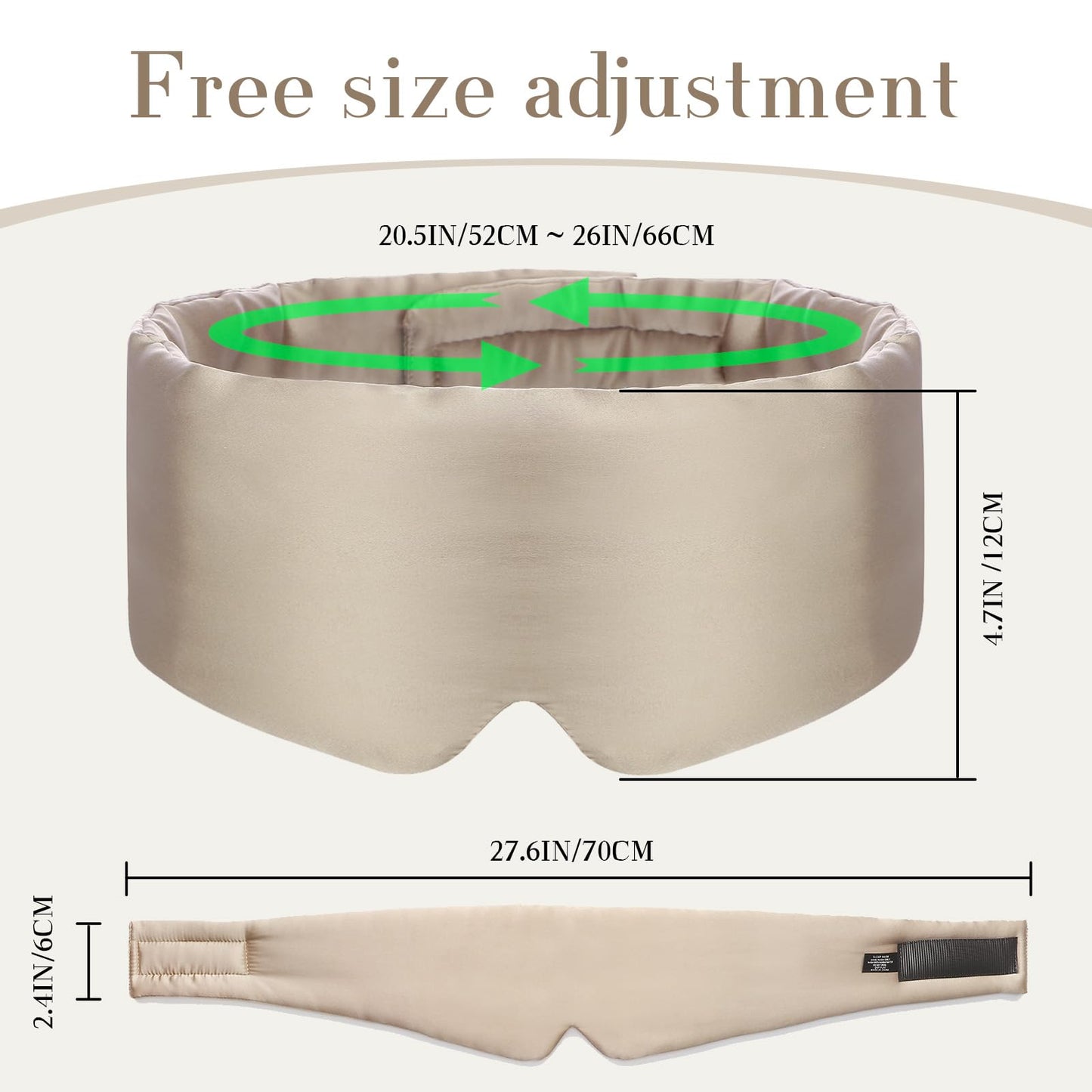 SECZIPE 100% Mulberry Silk Sleep Mask Eye Mask for Women Man with Adjustable Band, for Side Sleeper Blackout Sleep Mask for Travel Rest and Office Large Size (Taupe)