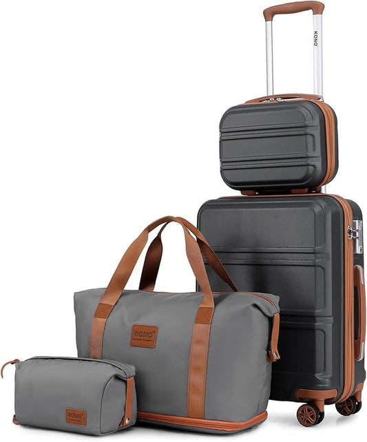 Kono Luggage Set 4 Piece Carry On Hardside Luggage with TSA Lock Spinner Wheels Carry On Suitcase Apricot Grey