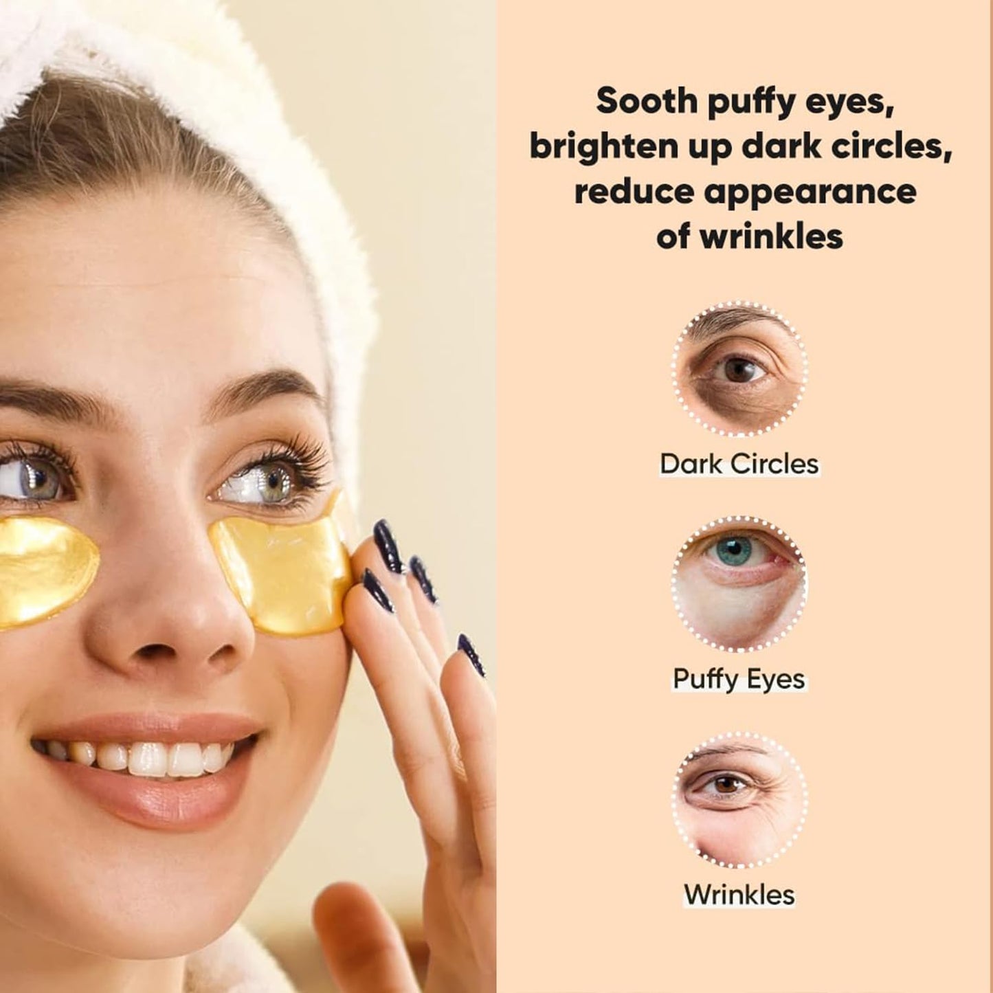 24k Golden Glow Under Eye Patches (30 Pairs Eye Gels), Collagen Eye Masks for Dark Circles and Puffiness, Bags, Relieves Pressure and Reduces Wrinkles, Refreshes Your Skin, Beauty & Personal Care