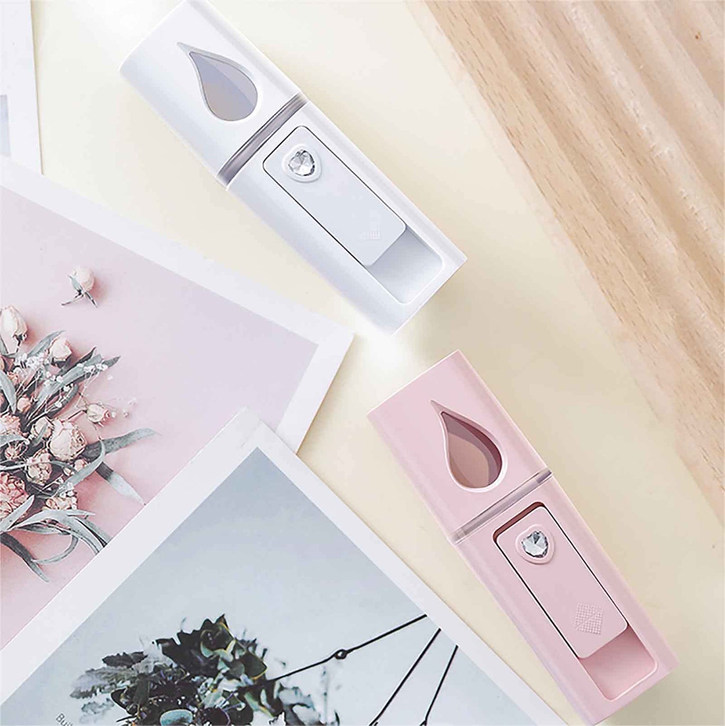 GIVERARE Nano Facial Steamer, Handy Mini Mister with Mirror, USB Rechargeable Mist Sprayer, Visual Water Tank Moisturizing&Hydrating for Face, Makeup, Skin Care, Eyelash Extensions-White