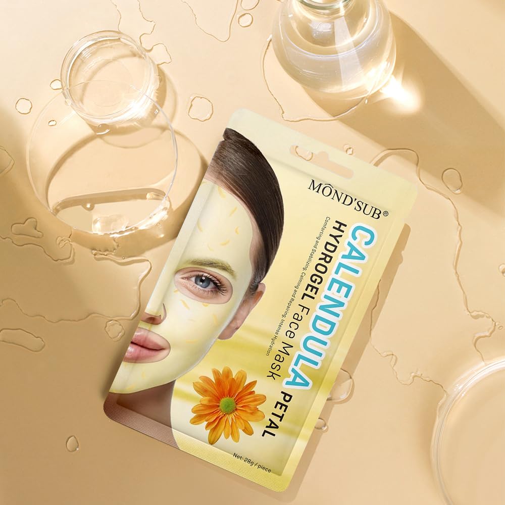 Calendula Hydrogel Soothing Facial Mask for Sensitive Skin,Hyaluronic Acid Hydrating Sheet Face Mask Skin Care,Sheet Mask,Calendula Calming Mask 12 Pack