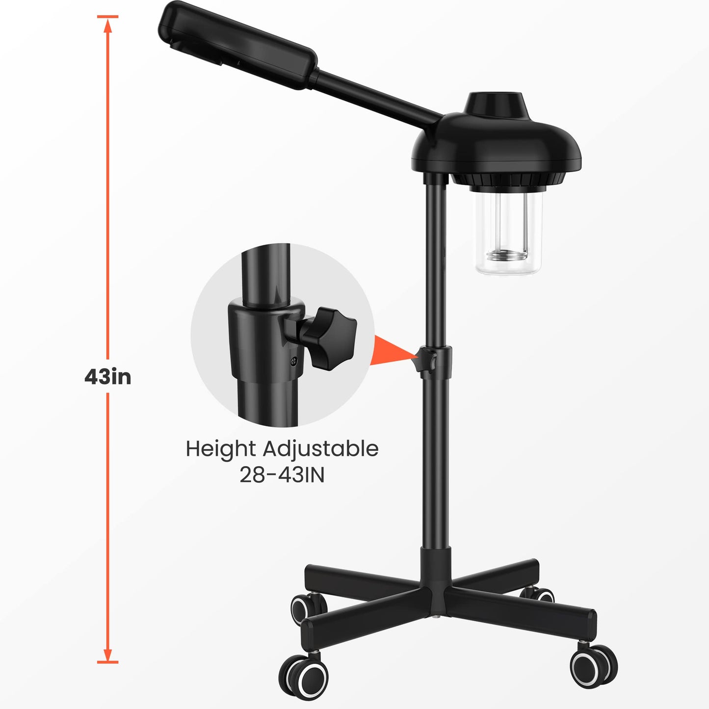 TASALON Steamer on Wheels for Professional Skin Rejuvenation, Facial Steamer Kit for Home, Spa, Clinic - Warm Mist, Ozone Face Humidifier - Pore Opener and Cleanser-Black