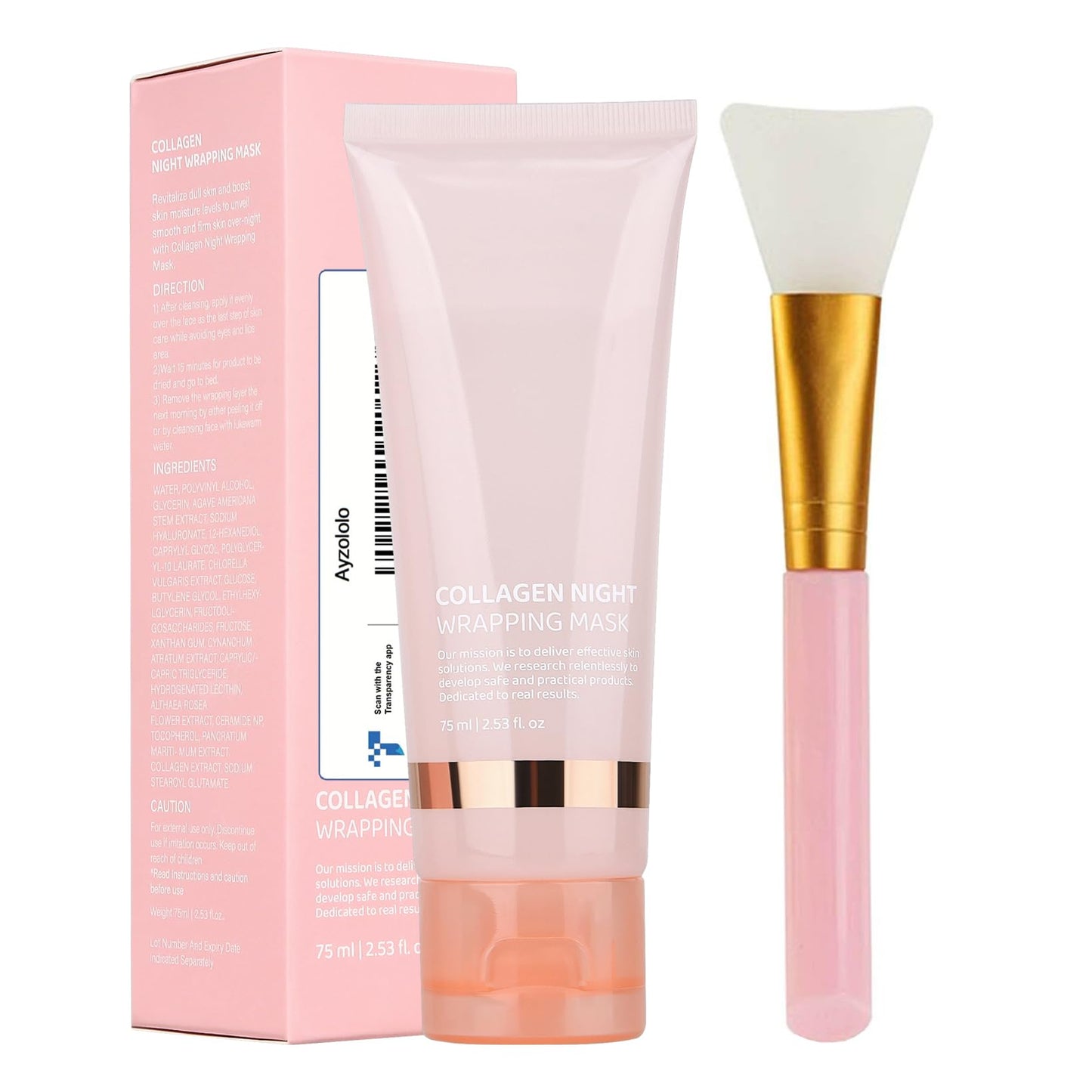 Ayzololo Collagen Night Wrapping Mask,Overnight Collagen Wrapping Mask,Collagen Peel Off Face Mask,Elasticity and Hydration Care,2.53 fl.oz(Brush Included)