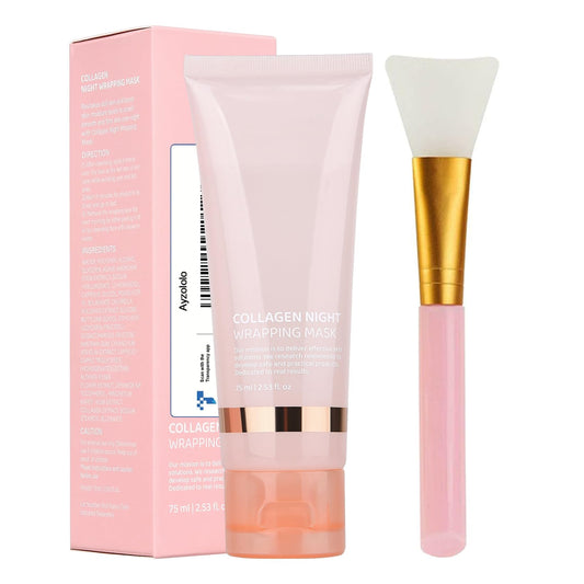 Ayzololo Collagen Night Wrapping Mask,Overnight Collagen Wrapping Mask,Collagen Peel Off Face Mask,Elasticity and Hydration Care,2.53 fl.oz(Brush Included)