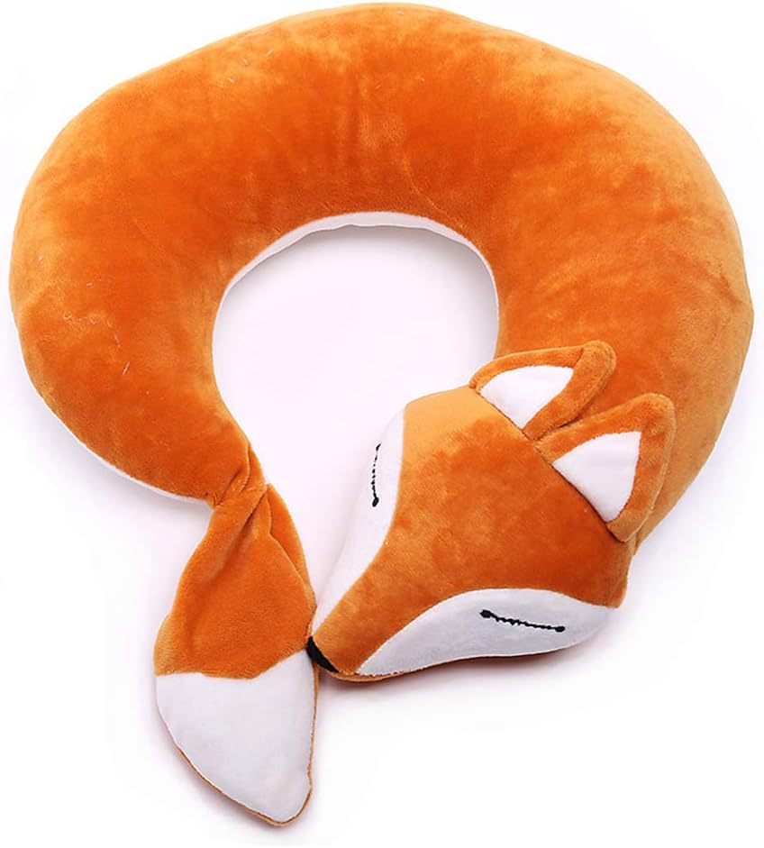 jidachuang Travel Pillows Planes Fox Animal U-Shaped Neck Pillow Plush Fur Warm Cartoon Comfortable Luggage Pillow for Airplanes Car Train (A-Brown)