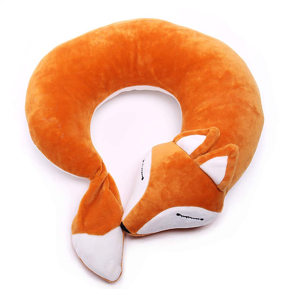 jidachuang Travel Pillows Planes Fox Animal U-Shaped Neck Pillow Plush Fur Warm Cartoon Comfortable Luggage Pillow for Airplanes Car Train (A-Brown)
