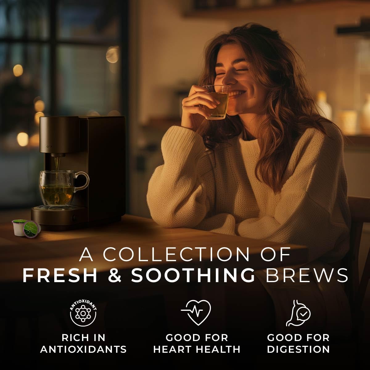 Gya Tea Co Evening Calm Tea Gift Set (24 ct) - Assorted Tea Pod Variety Pack with Vanilla Chai, Peppermint, High Mountain, Jasmine Green 4 Flavors for Night Rest, Digestion & Relaxation