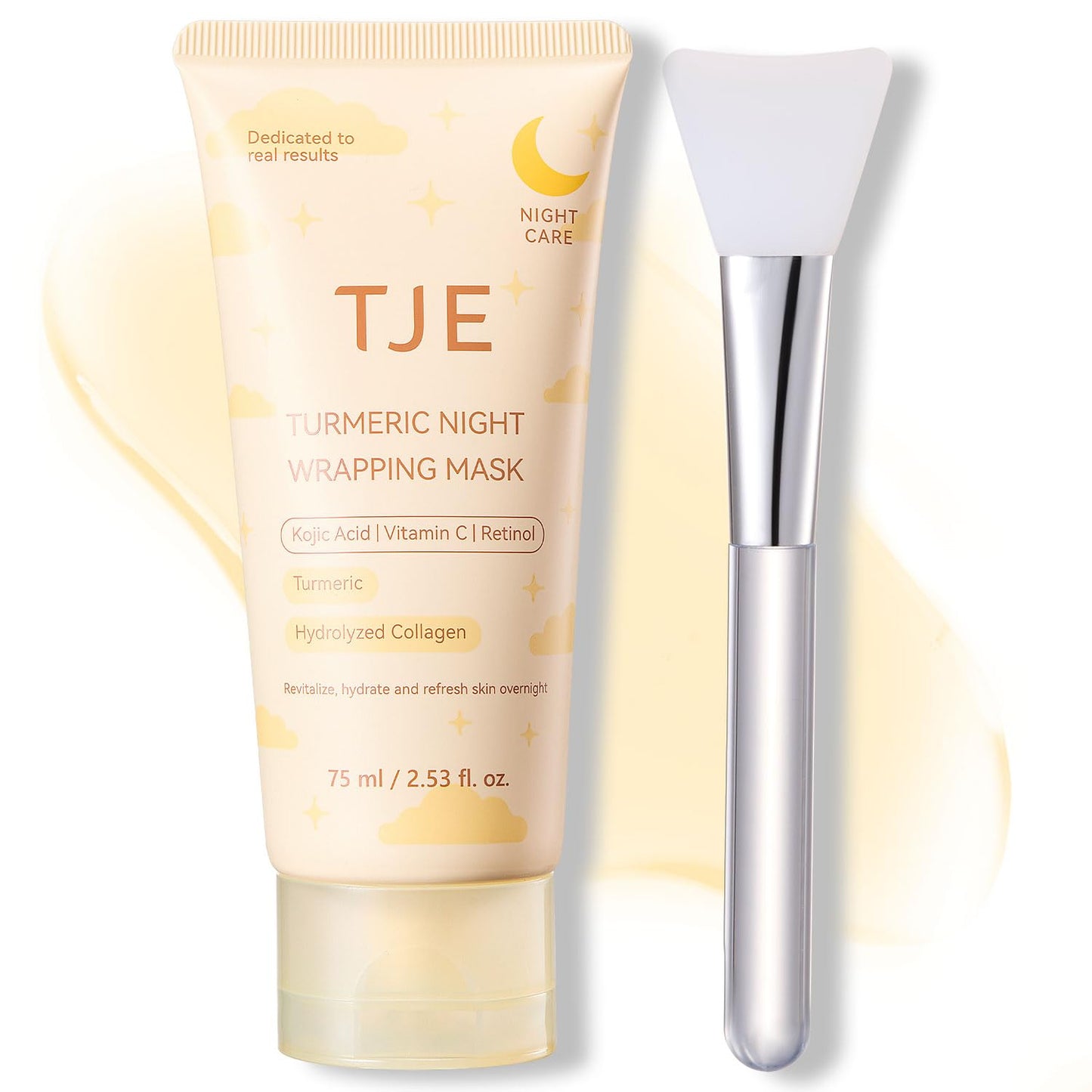 TJE Turmeric Collagen Night Wrapping Mask with Kojic Acid, Vitamin C, Turmeric Overnight Peel Off Face Mask for Clear Skin - Facial Mask Elasticity & Hydration Care - 2.53 fl.oz / 75ml (1 Pcs)
