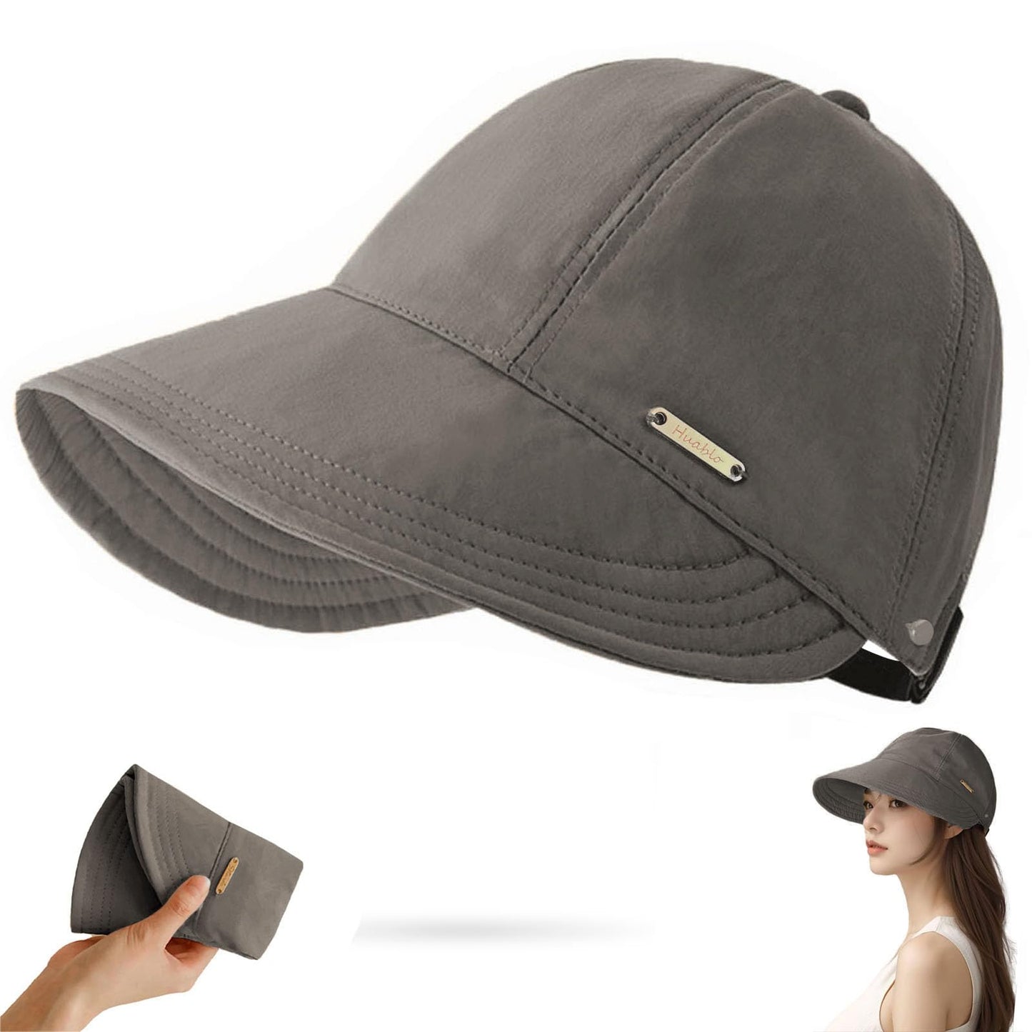 Sunhats for Women UV Protection Ponytail Hat Packable Hats for Women Travel UPF 50 Hats for Men Adjustable Cap Gray