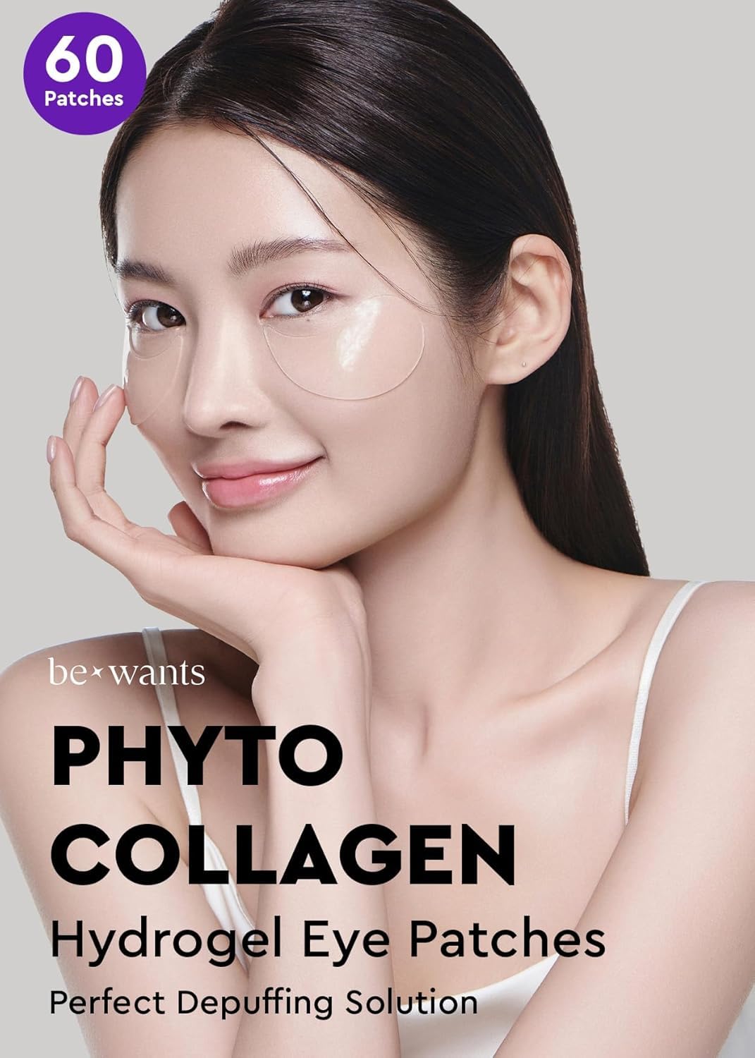 BE+WANTS Bewants under eye patches for puffy eyes, Korean under eye mask with vegan collagen and 71.9% bamboo water, patches for dark circles and Cooling, 60 pieces